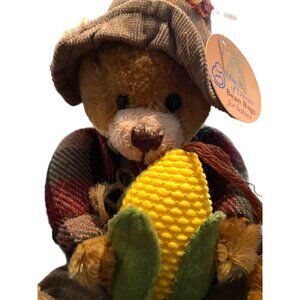 March Of Dimes Scarecrow Bear Bean Bag Plush Decor Corn Hat Plaid Coat Autumn